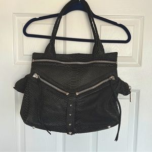 Botkier Trigger Leather Black Textured Reptile Handbag